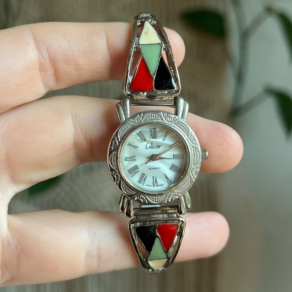 Southwestern Inlay Style Watch • Colezir Quartz • Stretch Band • Triangle Enamel